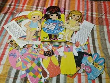 Vintage 1970s Press Out & Dress Up Card Dolls X3 With Paper Clothes Accessories 