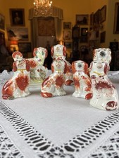 Job Lot Antique C19th 7x Pocket size Staffordshire Russet Spaniel Dogs Figures
