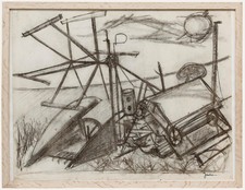 Christian Julia (1921-1991) - Mid 20th Century Charcoal Drawing, Farm Machinery