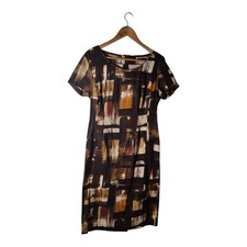  Linea Midi Womens Dress Size UK 12 Brown Patterned Shift 
