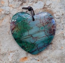 Dragons ? Vein Agate Heart Pendant Necklace Hung On Xsotica Leather @ POS ?