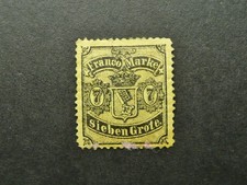 BREMEN GERMAN STATES 1866-67 7gr BLACK ON YELLOW PAPER STAMP - UNUSED