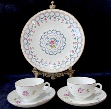 Limoges Antique Bone China Hand Painted Delicate Cups & Saucers & Serving Plate