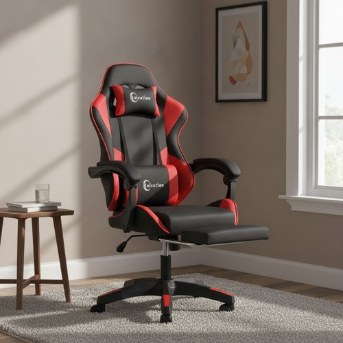 Gaming chair with footrest - footrest, red