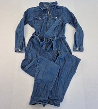 MINT VELVET Jumpsuit 10 Blue Women's 100% Cotton Denim Belted Long Sleeve