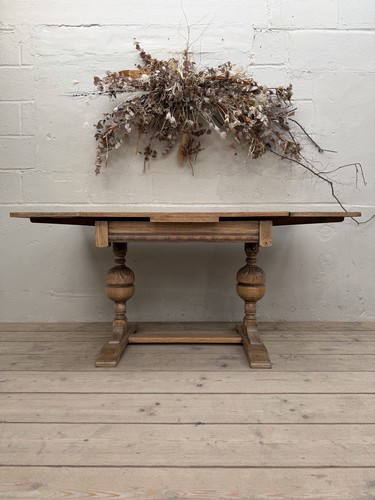 Edwardian oak draw leaf table - leaf,