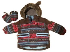 Gagou Tagou Baby Boy Brown Red Snow Coat Winter Jacket Hood Mittens - 18 Months