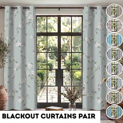 Floral blackout curtains - curtains, pair