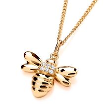 9ct Yellow Gold on Silver Simulated Diamond Bumble BEE Necklace + 16 18 20"