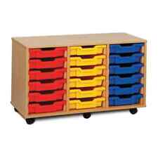Monarch Mobile School Shallow Tray Storage Unit 18 Coloured Trays Beech MEQ3W-CO