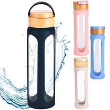 HYDRATE 650ml Glass Water Bottle with Blue Silicone Sleeve, BPA-Free RRP £17