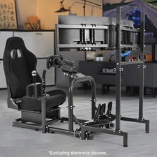 Marada Racing Sim Cockpit With Triple Monitor Stand & Black Seat Fit Logitech