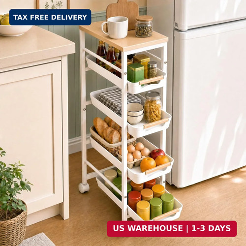Slim storage cart wooden top - cart,,