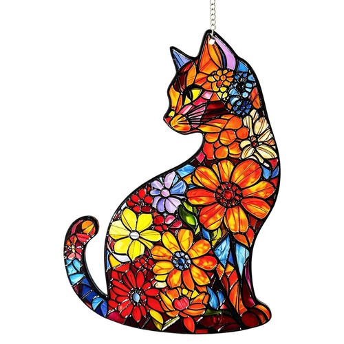 Floral cat stained glass - cat,