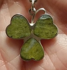 1960s Vintage Irish Silver Connemara Marble Shamrock Pendant Dublin Assay Marks