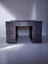 Antique Victorian Painted Black Mahogany Pedestal Kneehole Desk with Drawers