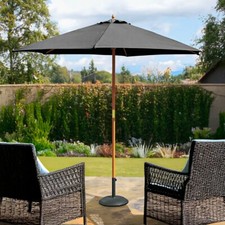Parasol Umbrella Large Sunshade 2.4m Black Wooden Outdoor Garden Patio Canopy