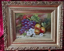 FLOWERS AND FRUITS. STILL LIFE OIL PAINTING ON A BOARD - E.GHISTU.