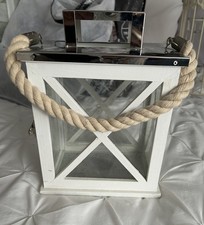 'Dunelm' White Wooden, Metal & Rope Candle Lantern
