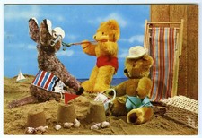 1970's Elgate Postcard Two Teddy Bears with a Donkey on Beach Posted Dover 1974