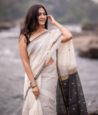 New Cotton silk saree black & white formal indian ethnic wear indian women Sari