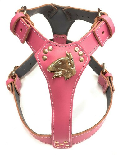Deep pink leather dog harness - deep,