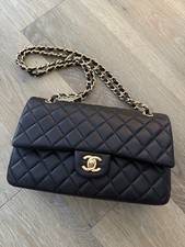 CHANEL Classic Double Flap Bag Black Lambskin Leather Medium Gold Hardware