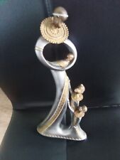 Silver Effect Masai African Lady+ Children Figurine Tribal Ornament Statue