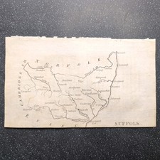 Original 1800 Suffolk Outline County Map from England Delineated