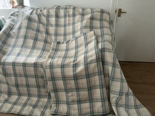 FABULOUS BESPOKE CREAM/ DUCK EGG BLUE CHECK / TARTAN CURTAINS EACH 90” W , X 90”