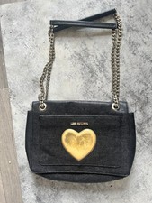 Womens Moschino Handbag Shoulder Bag Black Leather Gold Logo