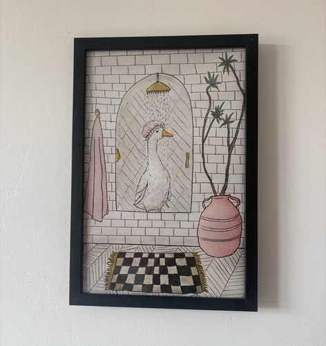 Unframed cartoon duck - unframed, shower