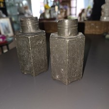 Qing Dynasty Chinese Pewter Tea Caddy 1900's x 2