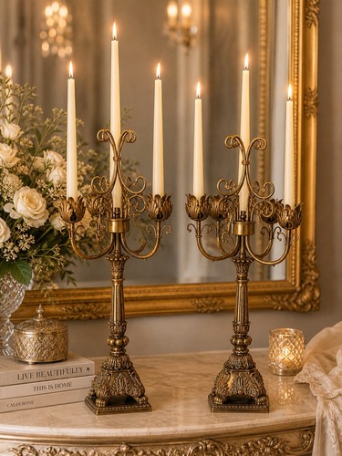 Ornate gold tone candelabra - gold,