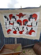 Haitian Painting On Canvas Marketplace Red and Black Signed Vintage