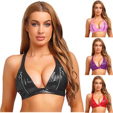 Women Wet Look Leather Bra