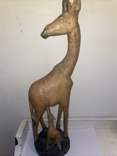Wood Carved Giraffe With Young