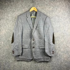 Vintage Hugo Boss Jacket Mens 42 Grey Linen Blazer Sports Coat Suede Elbow Patch