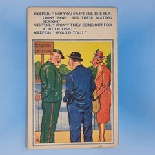Comic Postcard C1940 Zoo Sea Lion Enclosure Mating Season Come Out Bit Of Fish