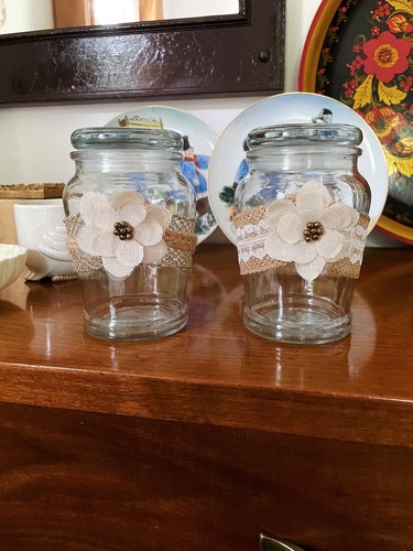 Burlap lace floral lidded - burlap,