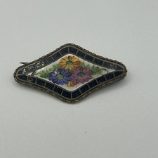 Vintage Italian Micro Mosaic bar Brooch + Enamel Flowers (damaged) (Ala23.H)