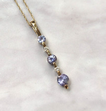 9ct Yellow Gold Pendant Necklace Tanzanite and Diamonds Stones Hallmarked 50cm