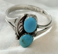 South Western Sterling Silver & Turquoise Feather Ring U.K Size K 1/2