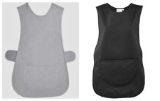 LADIES TABARD APRON OVERALL KITCHEN CATERING CLEANING BAR WHITE BLACK