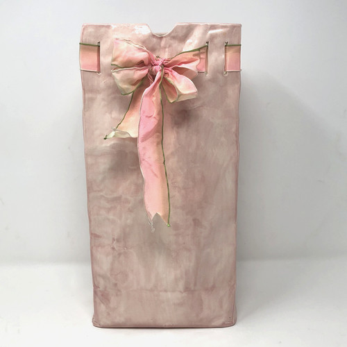 Ceramic paper bag vase pink - bag,