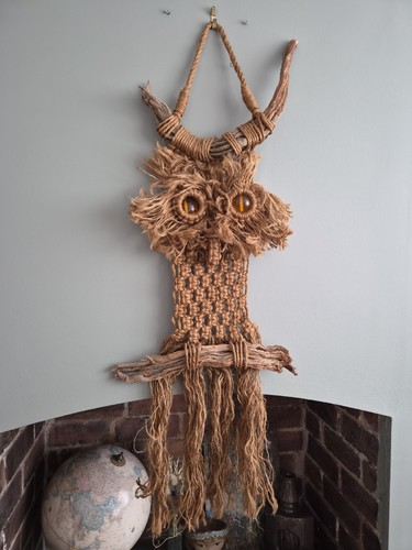Vintage macrame owl wall - macrame,