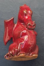 Welsh Bangor Pottery Red Glazed Sitting Dragon