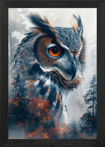 Owl portrait framed wall - owl,