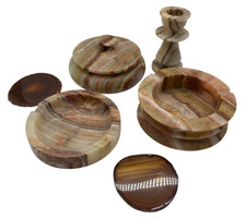 Onyx Agate Trinket Box Ashtray Coasters Candlestick Stone Set Lot - C100 O565