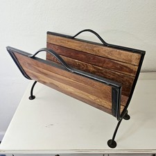 Vintage Rustic Country Cottage Iron And Wooden Firewood Log Or Magazine Rack